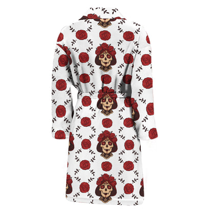 Calavera Girl Skull Pattern Print Men's Bathrobe
