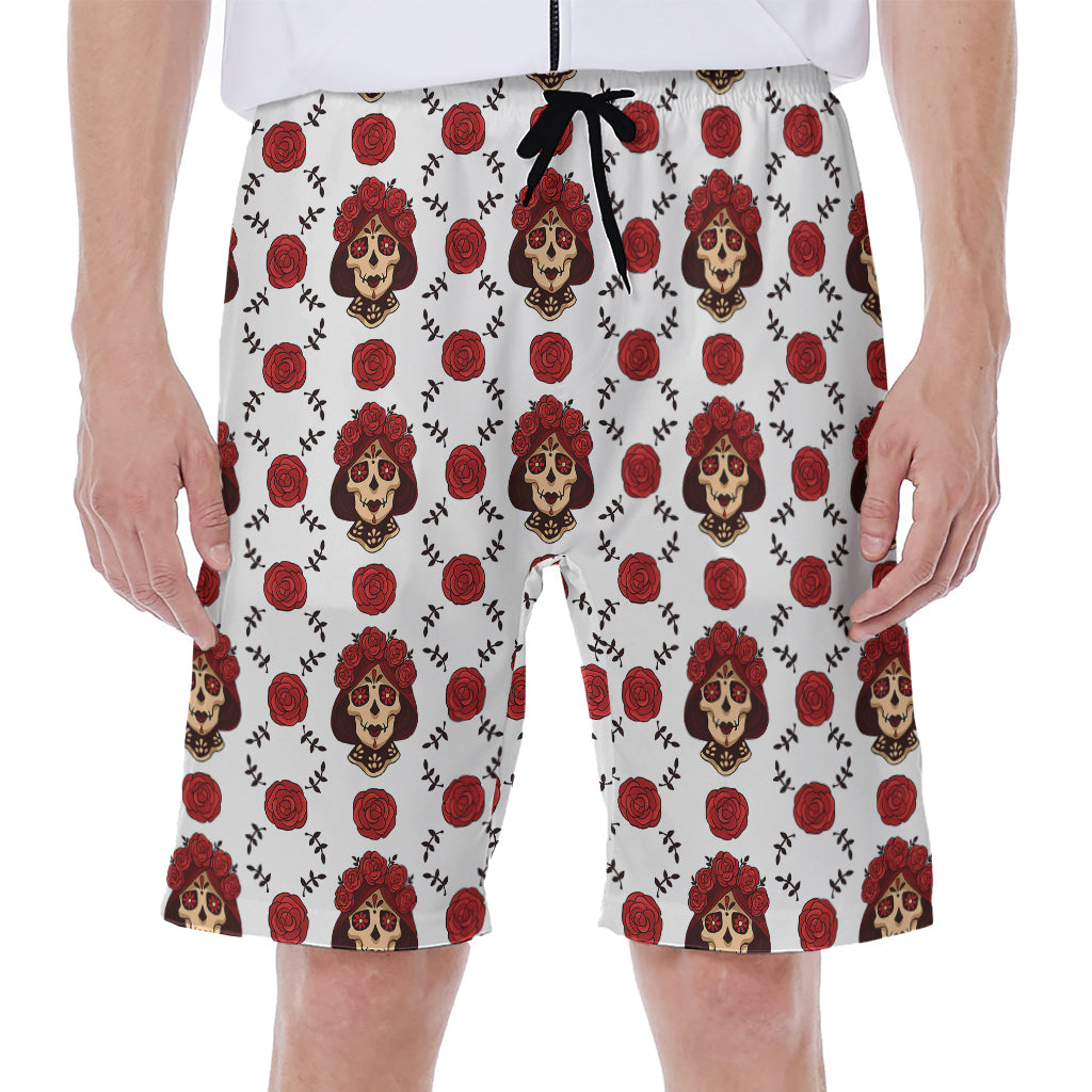 Calavera Girl Skull Pattern Print Men's Beach Shorts