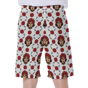 Calavera Girl Skull Pattern Print Men's Beach Shorts