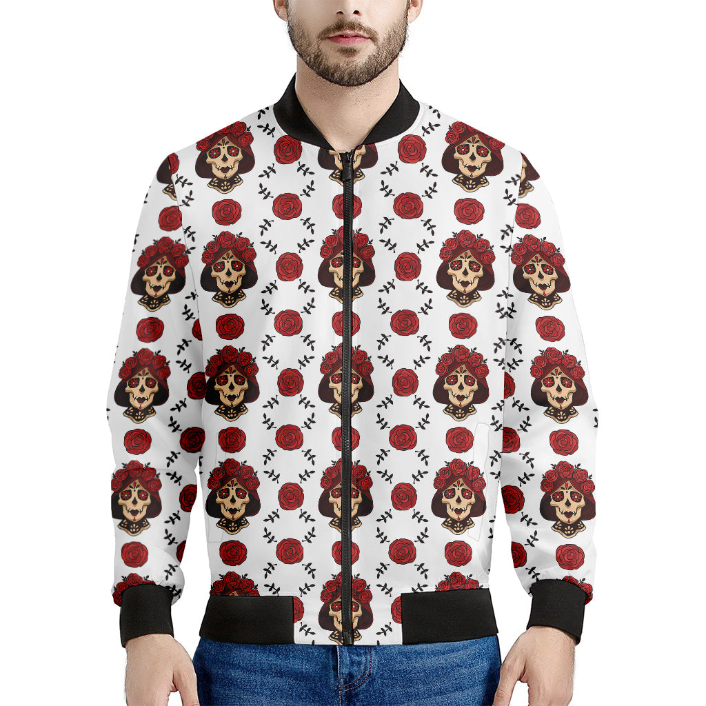 Calavera Girl Skull Pattern Print Men's Bomber Jacket