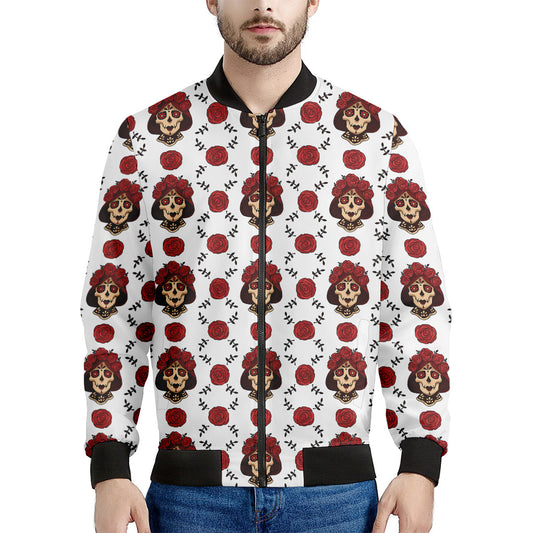 Calavera Girl Skull Pattern Print Men's Bomber Jacket