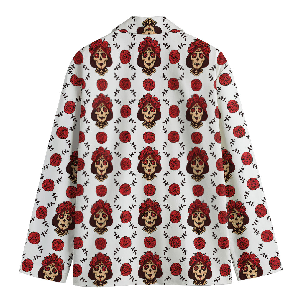 Calavera Girl Skull Pattern Print Men's Cotton Blazer