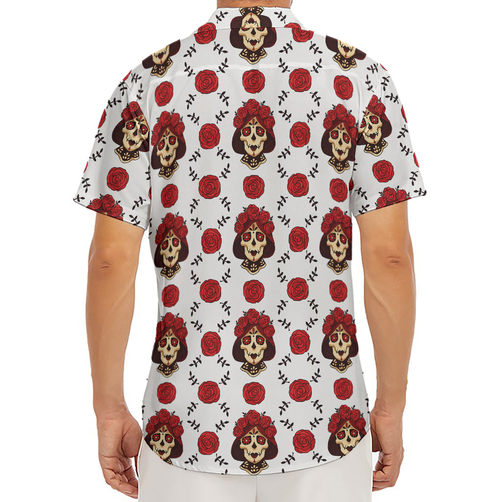 Calavera Girl Skull Pattern Print Men's Deep V-Neck Shirt