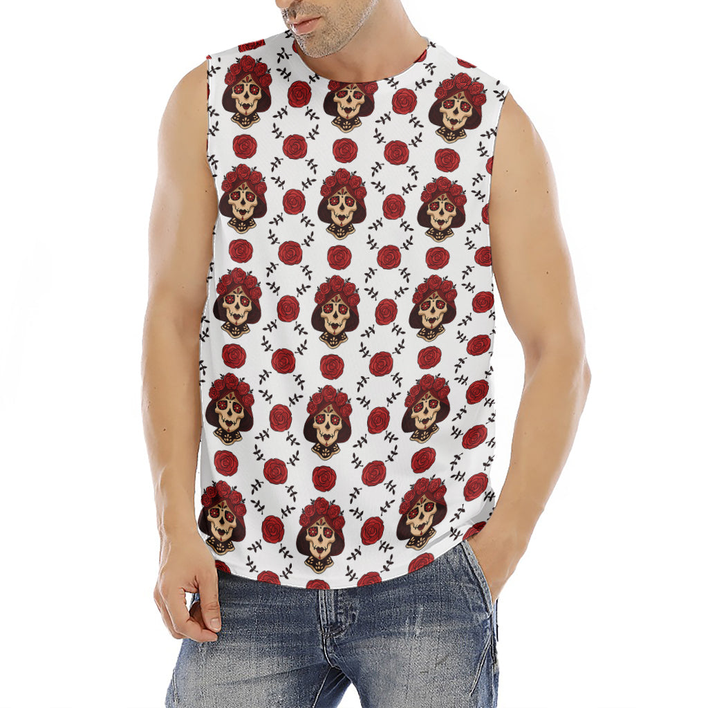 Calavera Girl Skull Pattern Print Men's Fitness Tank Top