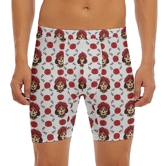 Calavera Girl Skull Pattern Print Men's Long Boxer Briefs