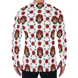 Calavera Girl Skull Pattern Print Men's Long Sleeve T-Shirt