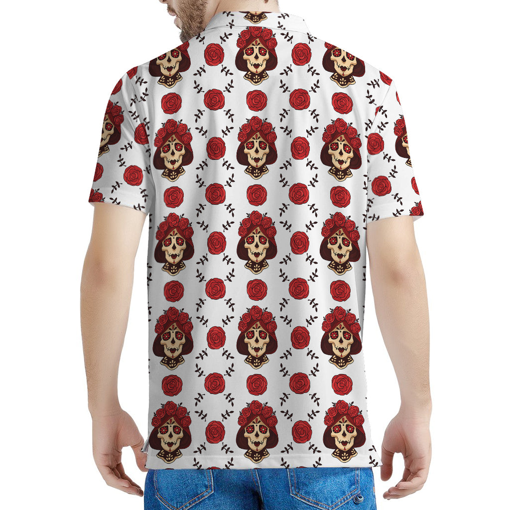 Calavera Girl Skull Pattern Print Men's Polo Shirt