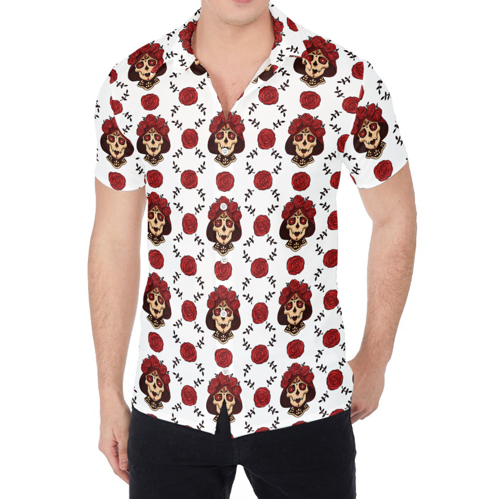 Calavera Girl Skull Pattern Print Men's Shirt