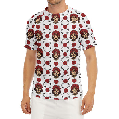 Calavera Girl Skull Pattern Print Men's Short Sleeve Rash Guard
