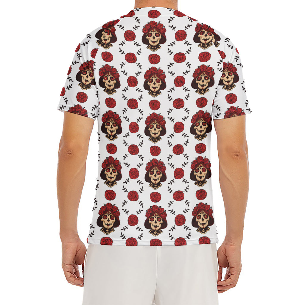 Calavera Girl Skull Pattern Print Men's Short Sleeve Rash Guard