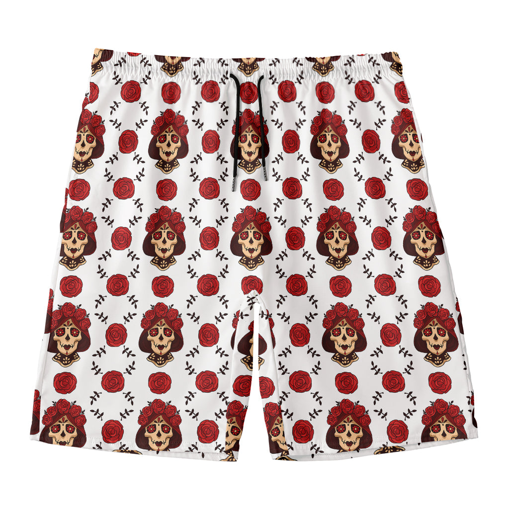 Calavera Girl Skull Pattern Print Men's Swim Trunks