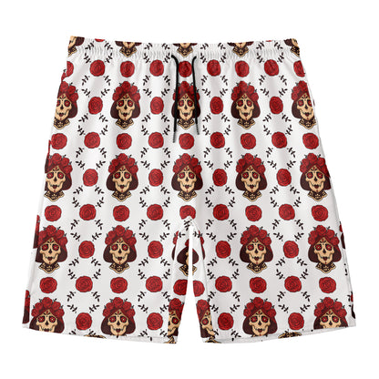 Calavera Girl Skull Pattern Print Men's Swim Trunks