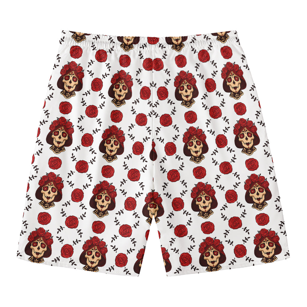 Calavera Girl Skull Pattern Print Men's Swim Trunks
