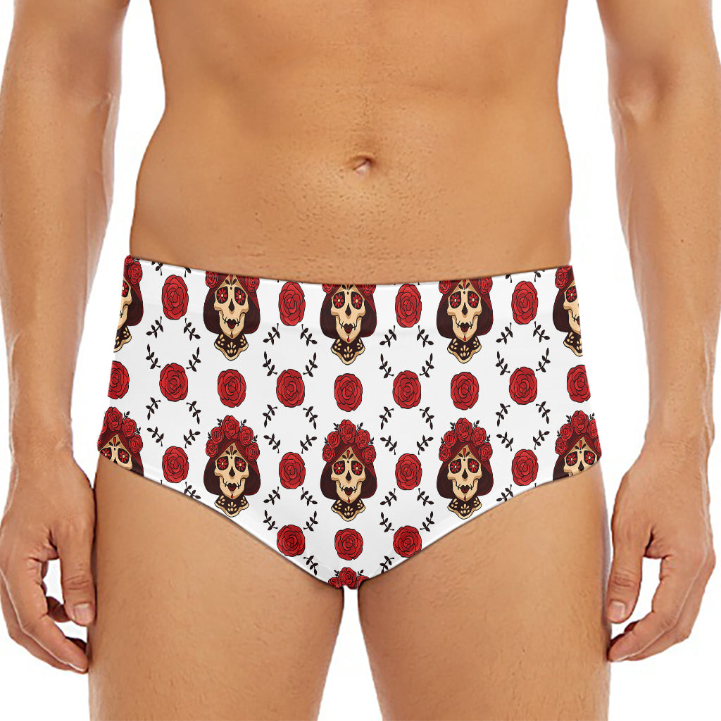 Calavera Girl Skull Pattern Print Men's Triangle Swim Briefs