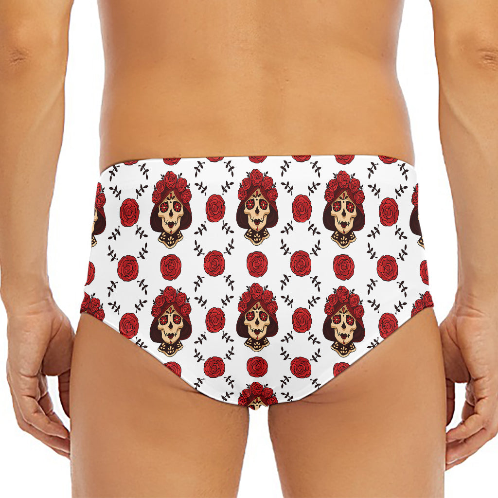 Calavera Girl Skull Pattern Print Men's Triangle Swim Briefs