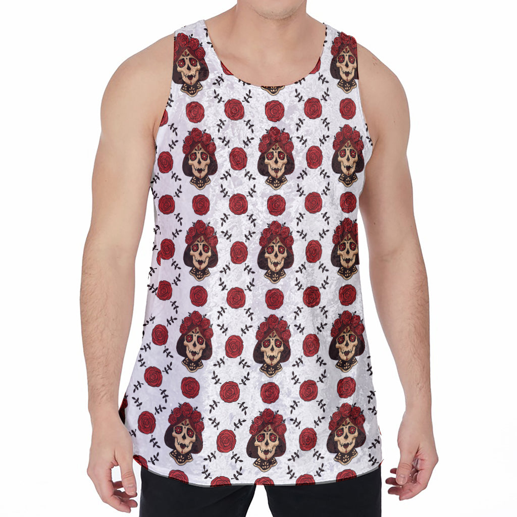 Calavera Girl Skull Pattern Print Men's Velvet Tank Top