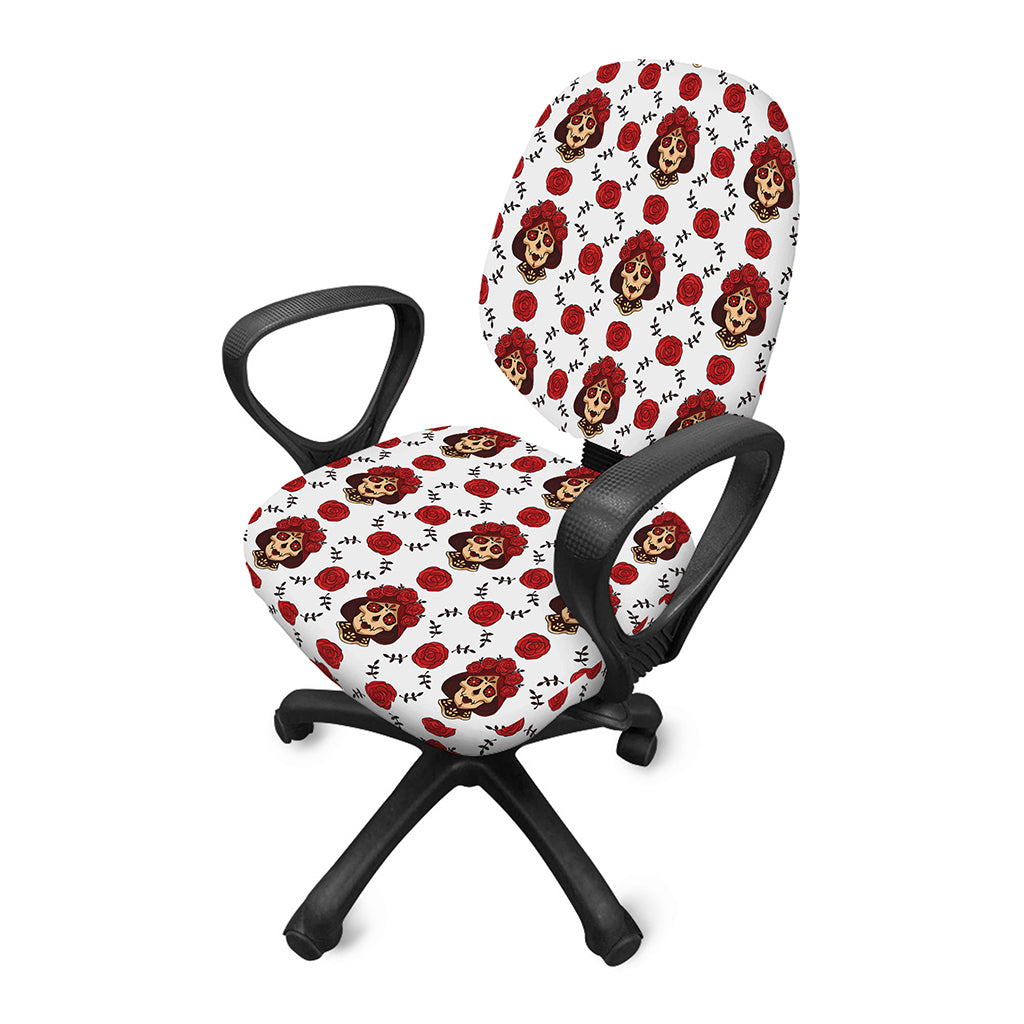 Calavera Girl Skull Pattern Print Office Chair Cover