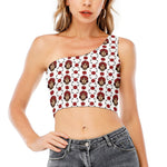 Calavera Girl Skull Pattern Print One Shoulder Crop Top