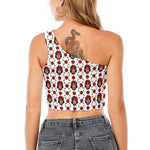 Calavera Girl Skull Pattern Print One Shoulder Crop Top