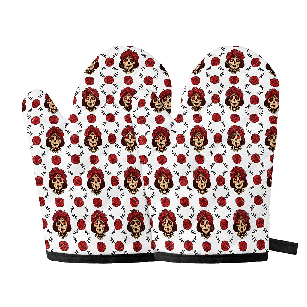 Calavera Girl Skull Pattern Print Oven Mitts