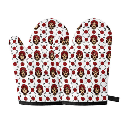 Calavera Girl Skull Pattern Print Oven Mitts