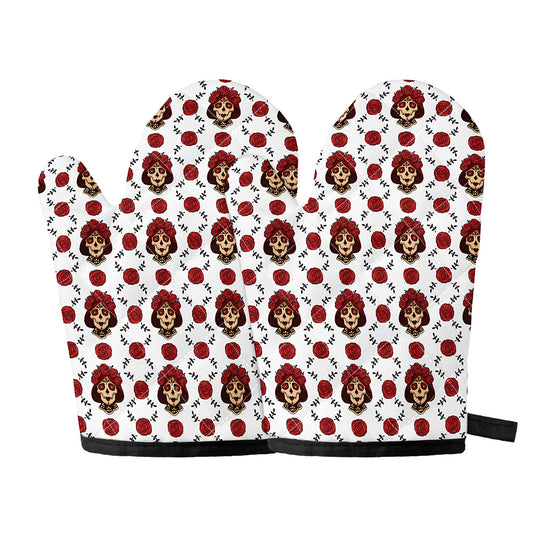 Calavera Girl Skull Pattern Print Oven Mitts