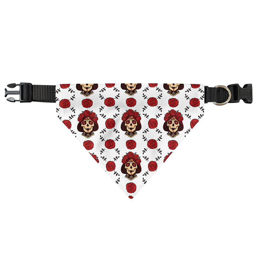 Calavera Girl Skull Pattern Print Over The Collar Dog Bandana