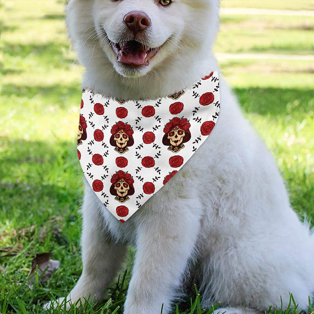 Calavera Girl Skull Pattern Print Over The Collar Dog Bandana