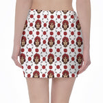 Calavera Girl Skull Pattern Print Pencil Mini Skirt