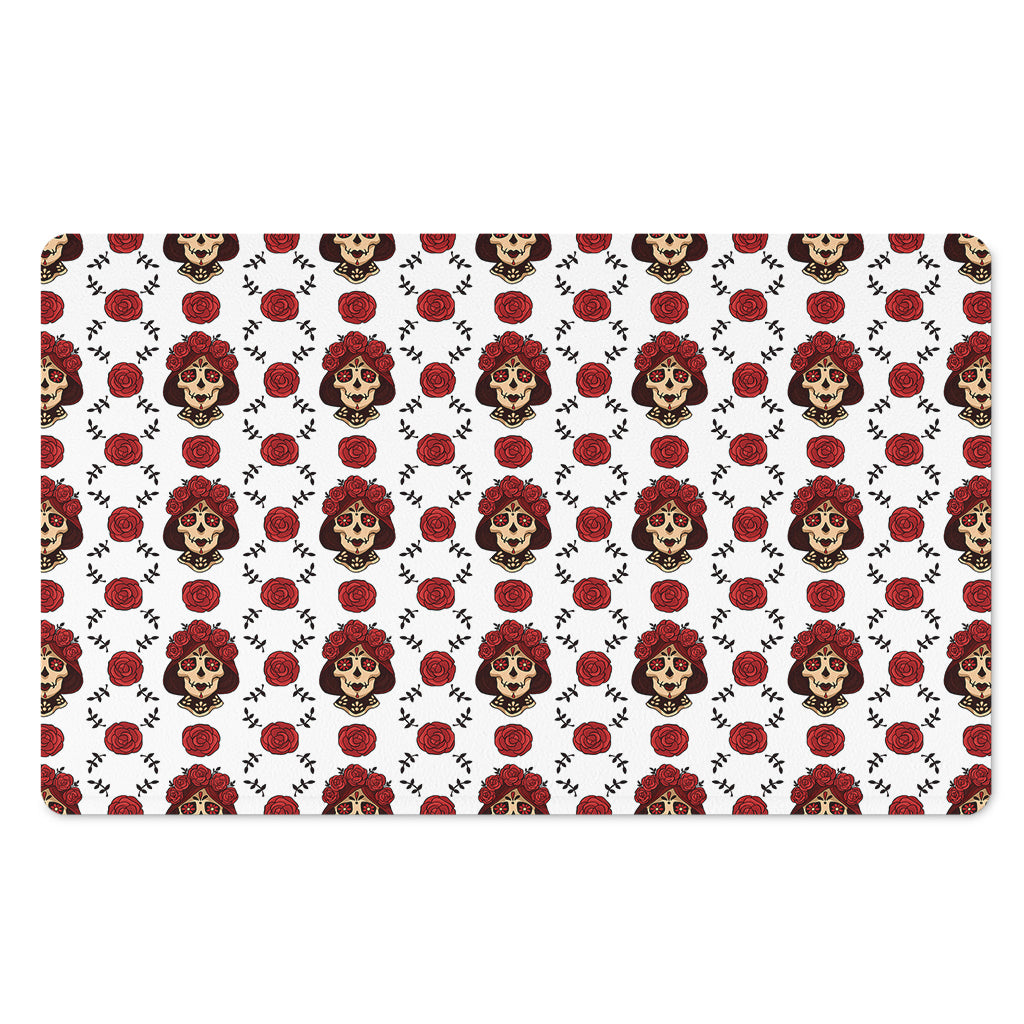 Calavera Girl Skull Pattern Print Polyester Doormat