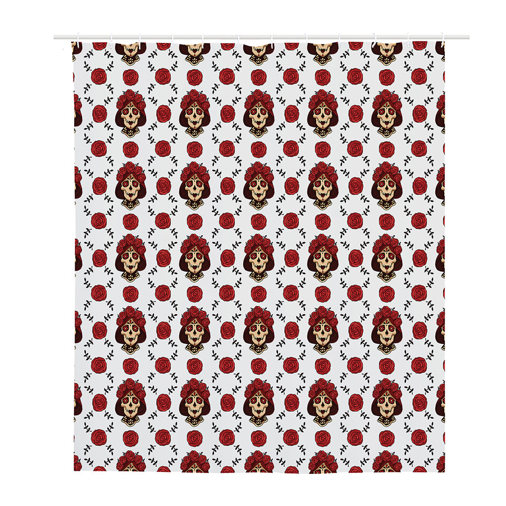 Calavera Girl Skull Pattern Print Polyester Shower Curtain