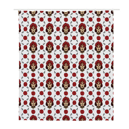 Calavera Girl Skull Pattern Print Polyester Shower Curtain