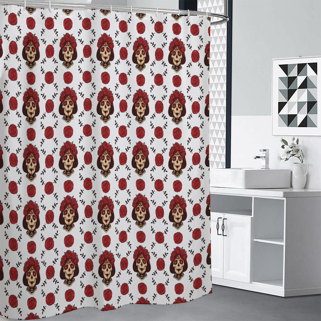 Calavera Girl Skull Pattern Print Premium Shower Curtain