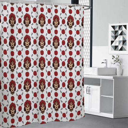 Calavera Girl Skull Pattern Print Premium Shower Curtain