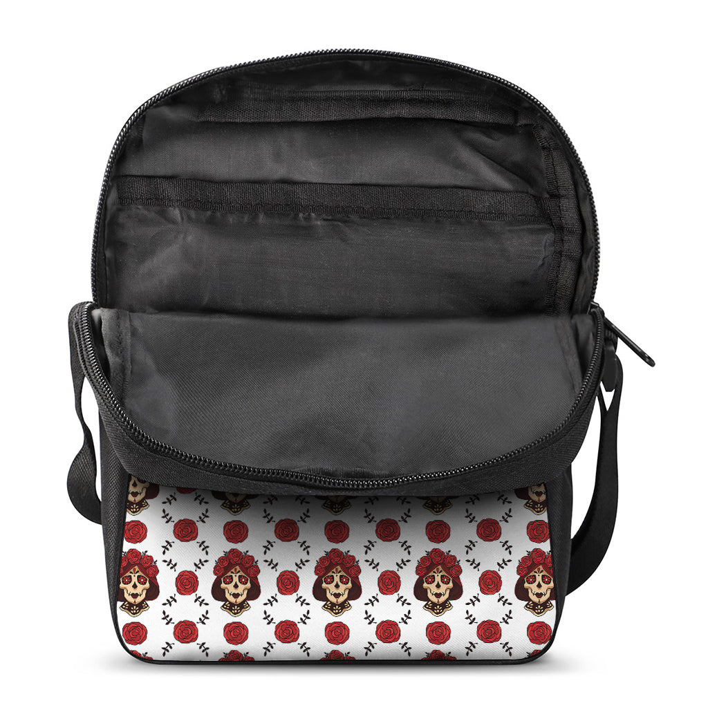 Calavera Girl Skull Pattern Print Rectangular Crossbody Bag
