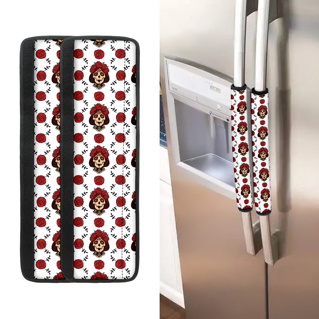 Calavera Girl Skull Pattern Print Refrigerator Handle Covers