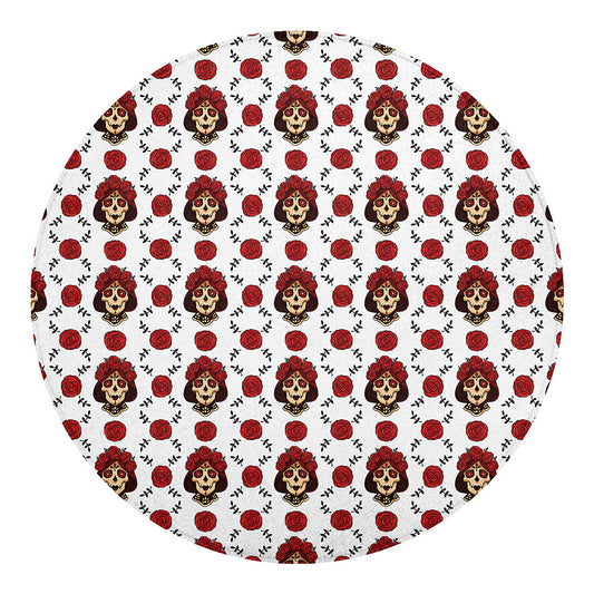 Calavera Girl Skull Pattern Print Round Blanket