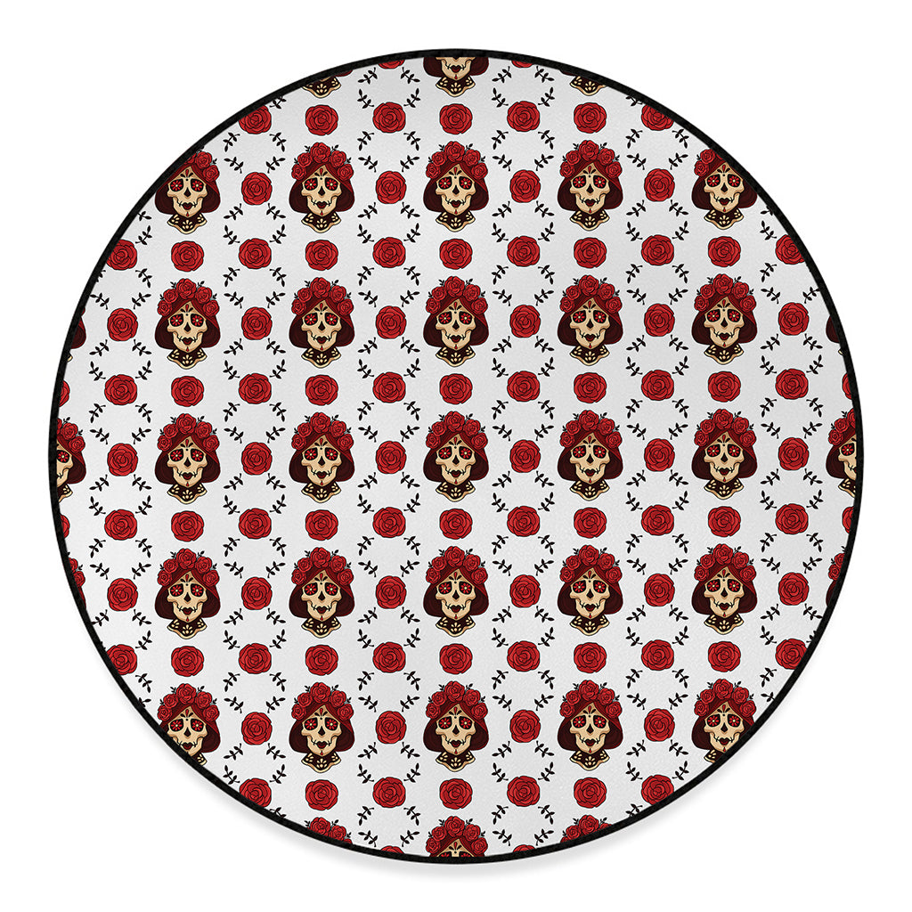 Calavera Girl Skull Pattern Print Round Floor Mat