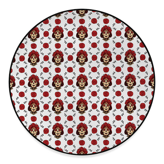 Calavera Girl Skull Pattern Print Round Floor Mat