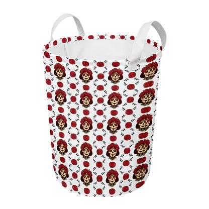 Calavera Girl Skull Pattern Print Round Laundry Basket