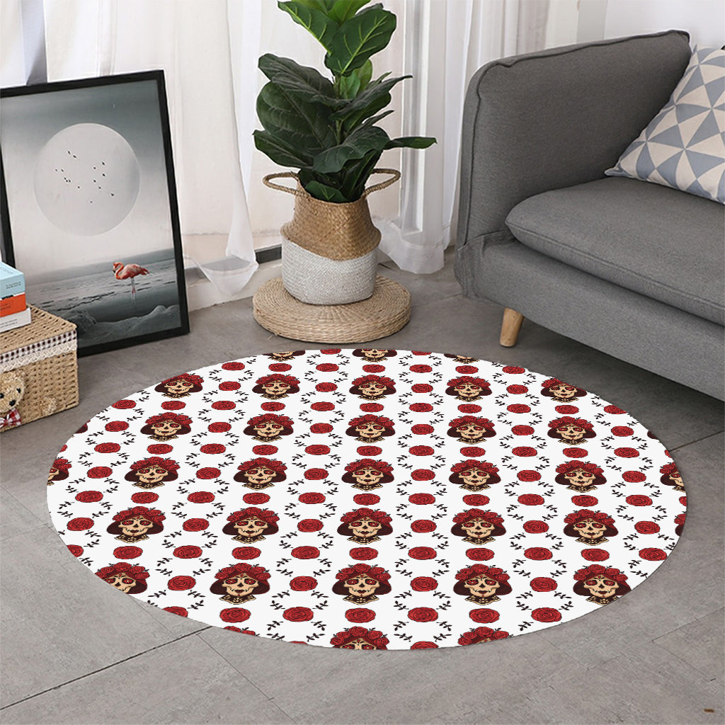 Calavera Girl Skull Pattern Print Round Rug