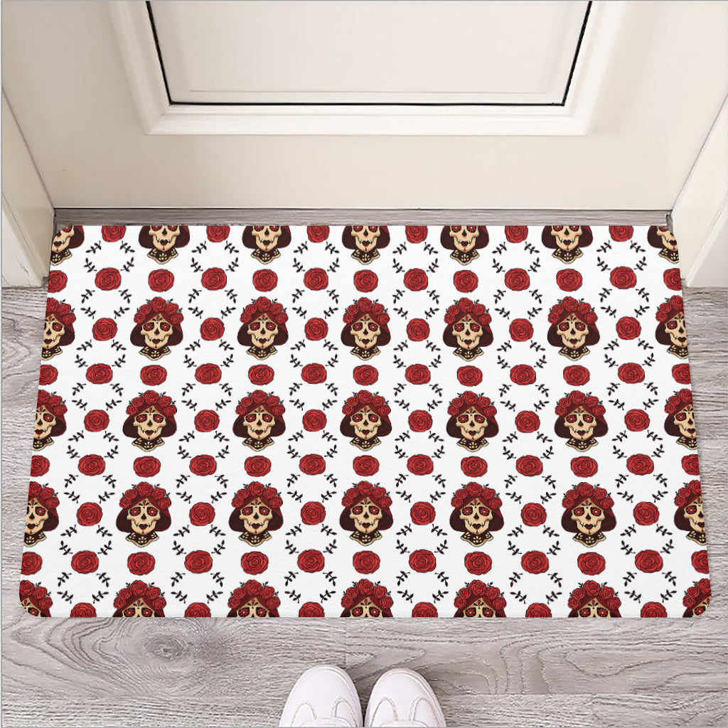 Calavera Girl Skull Pattern Print Rubber Doormat