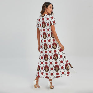 Calavera Girl Skull Pattern Print Short Sleeve Maxi Dress