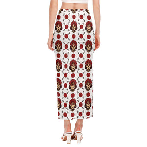 Calavera Girl Skull Pattern Print Side Slit Maxi Skirt