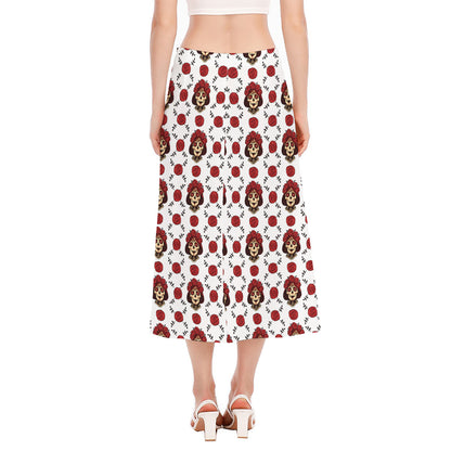 Calavera Girl Skull Pattern Print Side Slit Midi Skirt