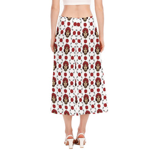 Calavera Girl Skull Pattern Print Side Slit Midi Skirt