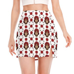 Calavera Girl Skull Pattern Print Side Slit Mini Skirt