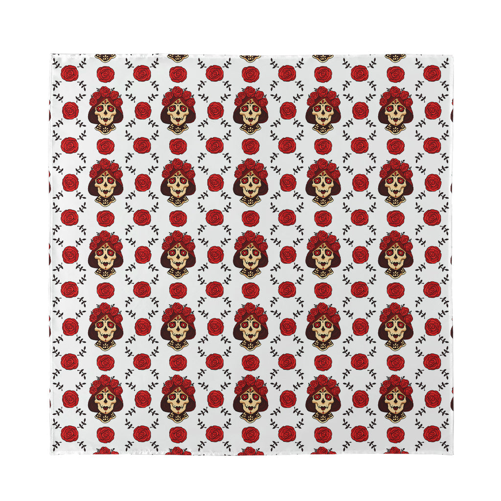 Calavera Girl Skull Pattern Print Silk Bandana