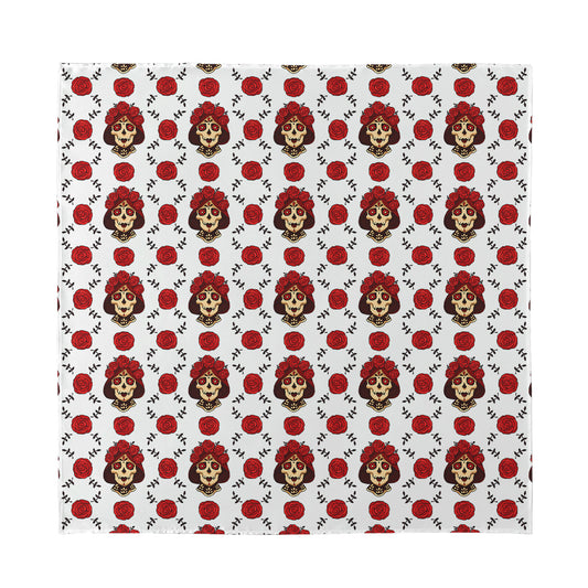Calavera Girl Skull Pattern Print Silk Bandana