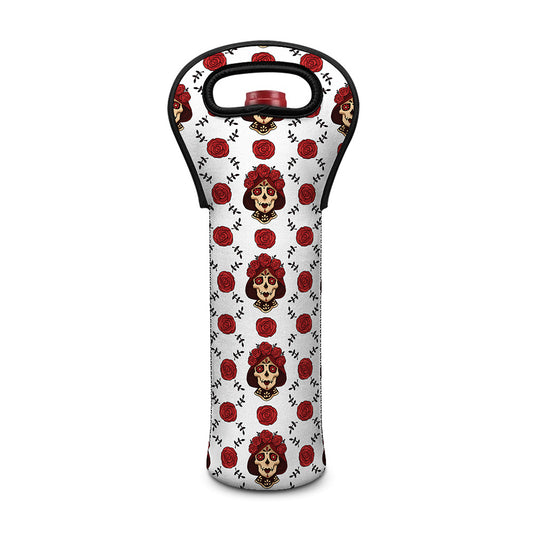 Calavera Girl Skull Pattern Print Single Neoprene Wine Tote